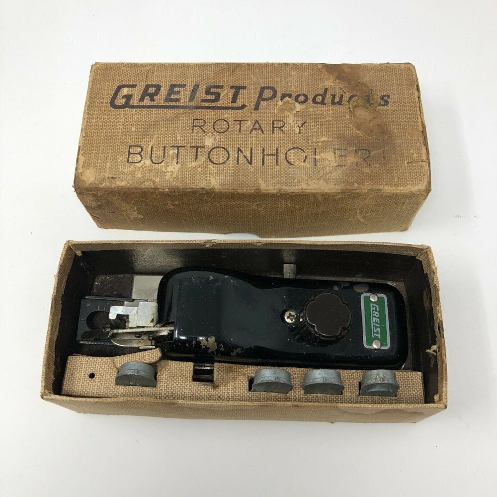 Vintage Greist Products Rotary Buttonholer with Box Sewing Machine Attachment